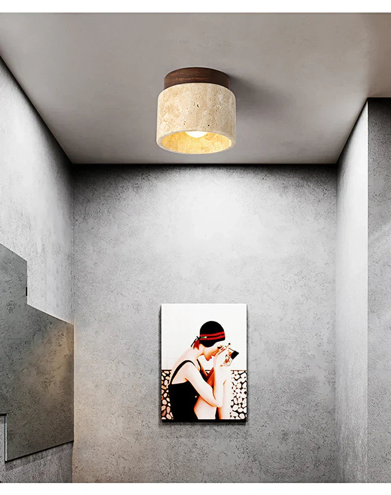 Japanese Style Stone Wood Ceiling Light